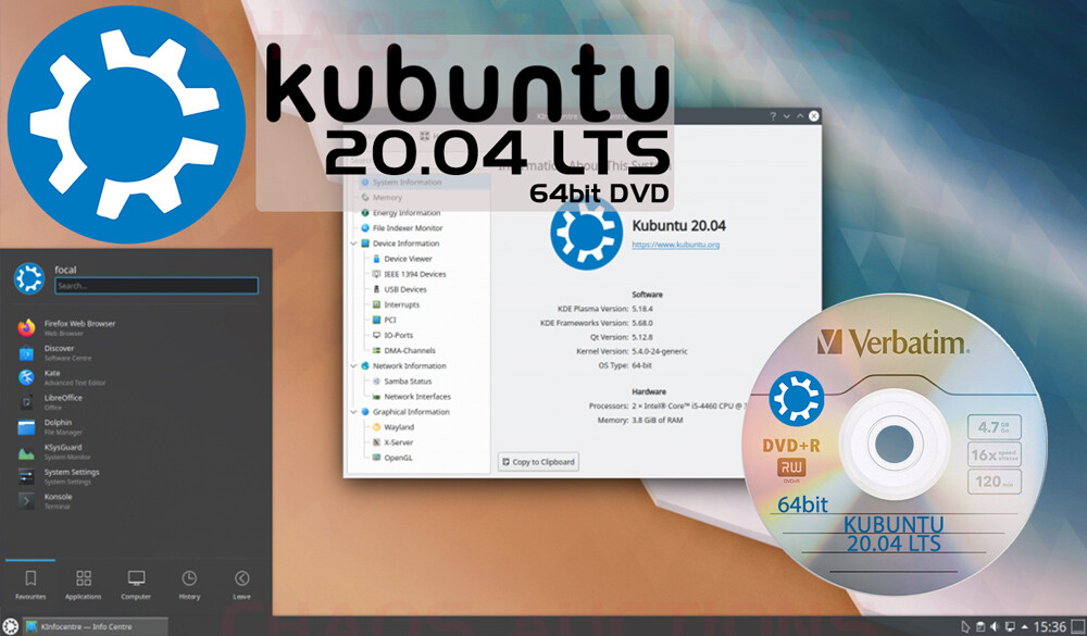 KUBUNTU 20.04 LTS LINUX INSTALL & LIVE 64bit DVD