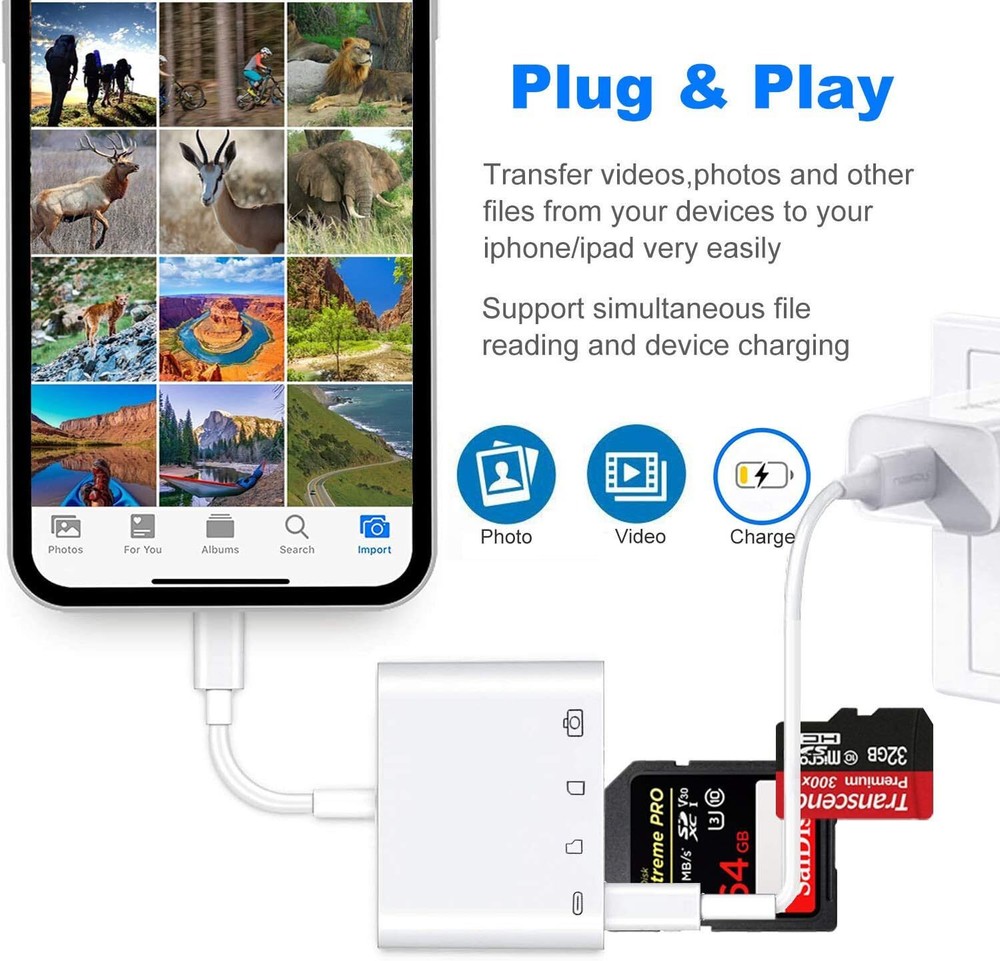 USB to Card Reader Adapter USB Camera Micro SD Memory Slot for iPhone iPad iPod