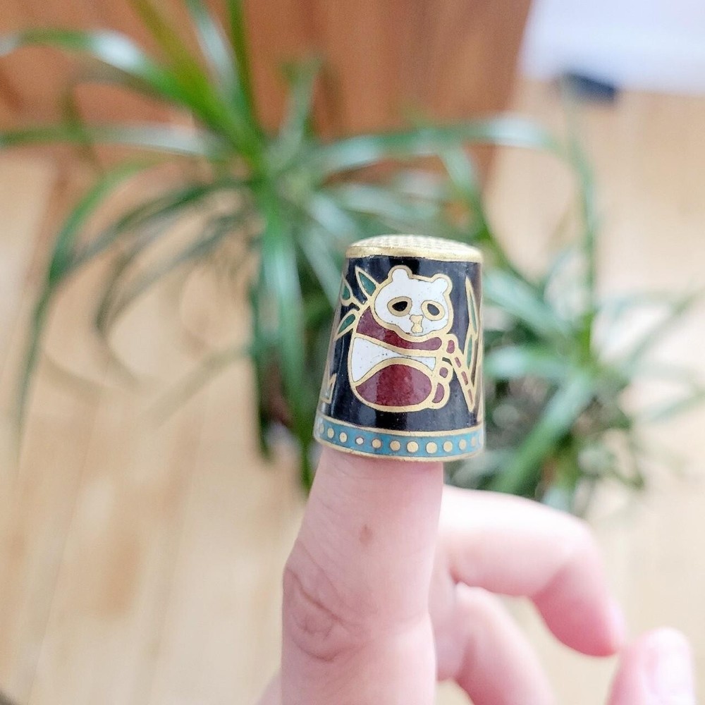 Vintage Cloisonne Panda Bear Thimble