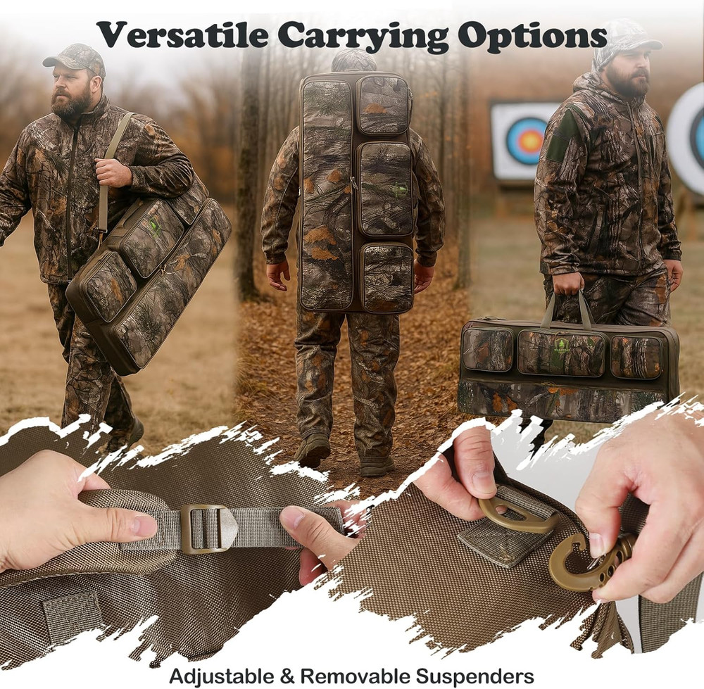 Soft Compound Bow Case Archery Bag Arrow Pockets Padded Backpack Carrying