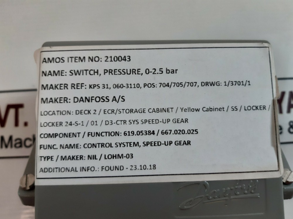 Danfoss Kps 31 060-3110 Pressure Switch