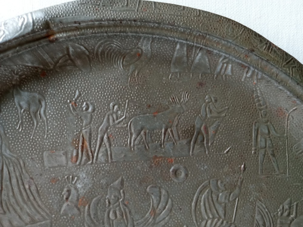 Antique tin serving Tray with Unique Impressions