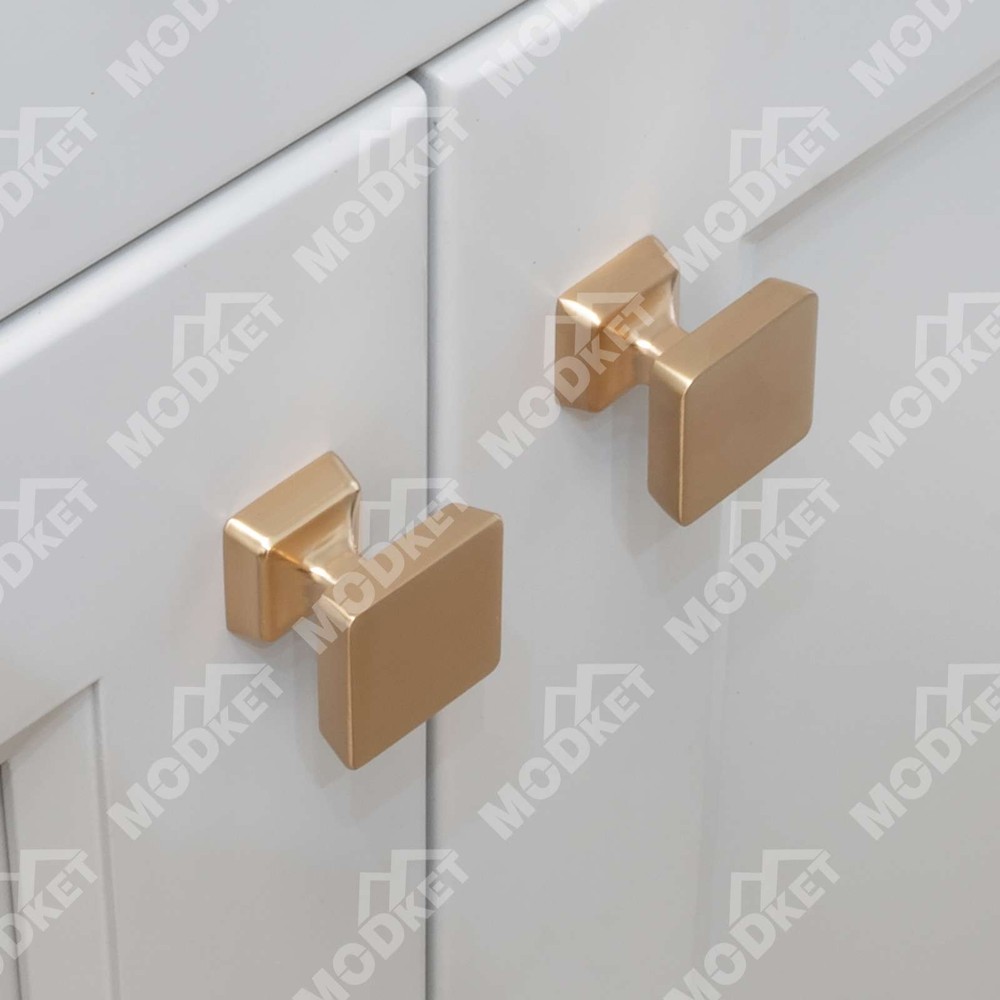 Square Brushed Champagne Gold Solid Cabinet Handles Pulls Knob Kitchen Bathroom