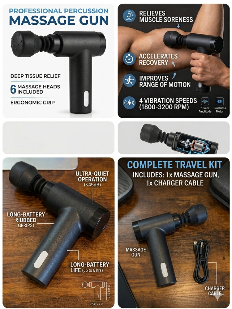 Massage Gun Deep Tissue Muscle Percussion Massager Handheld Quiet
