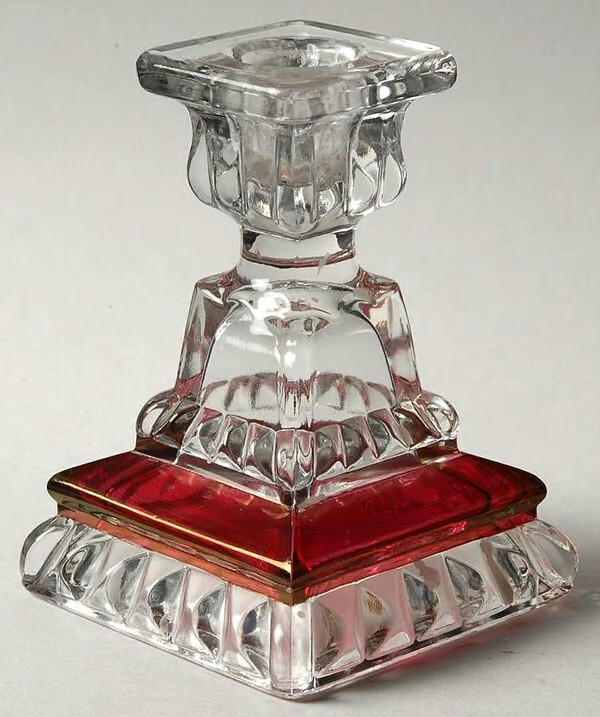 Westmoreland Wedding Pattern Ruby Flash Crystal Candlestick Pair ~ NWOB VTG