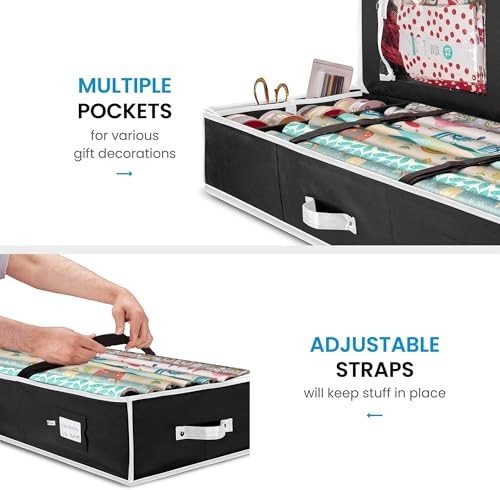 Gift Wrapping Paper Organizer Storage - 40" Gift Wrap Storage Black/White