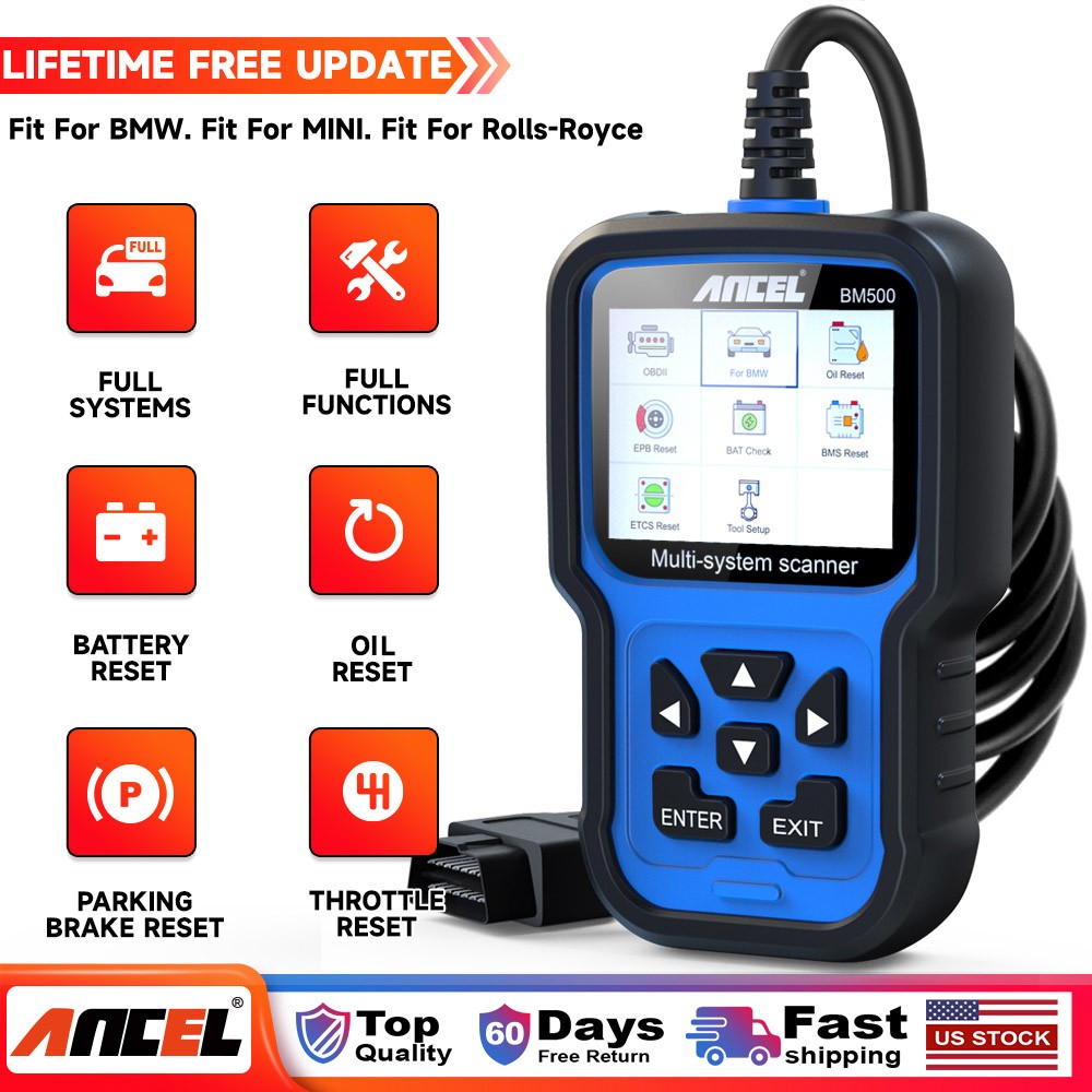 ANCEL BM500 OBD2 Scanner BMW MINI Battery Code Reader EPB SAS SRS TPMS Oil Reset