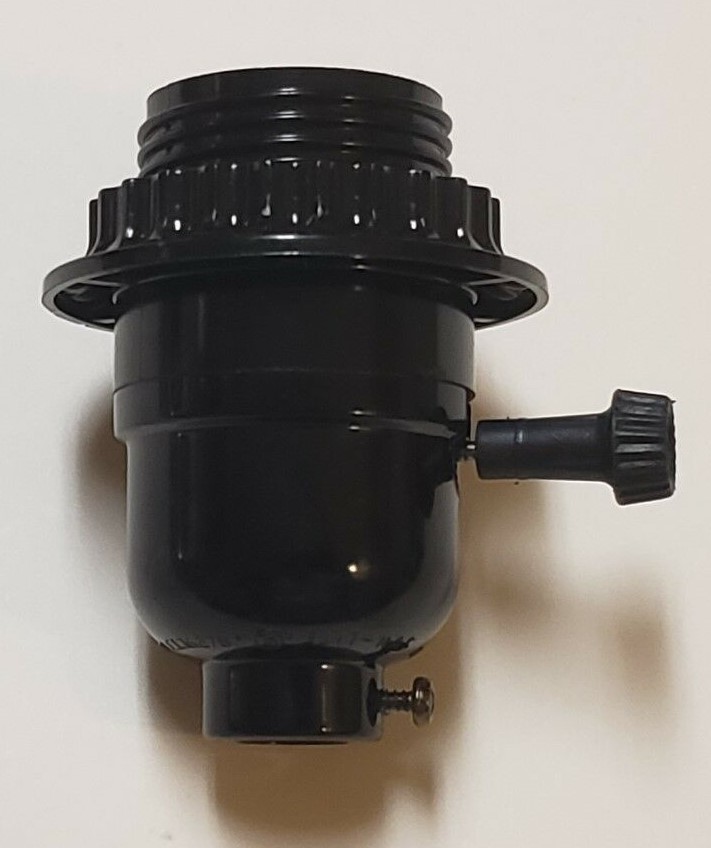 BLACK PLASTIC ON/OFF TURN KNOB THREADED LAMP SOCKET WITH RING E26 NEW 47684JB