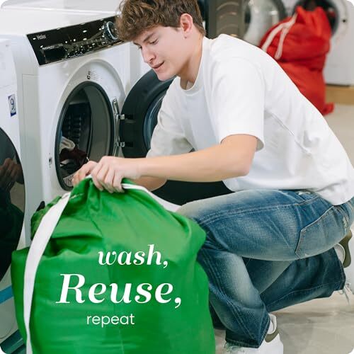 Shoulder Strap Laundry Bag - Drawstring Locking Closure, Durable Nylon Green
