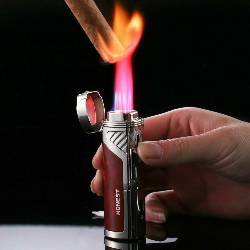 Torch Lighter 4 Jet Flame Refillable Butane Cigar Lighter with Cigar Punch box