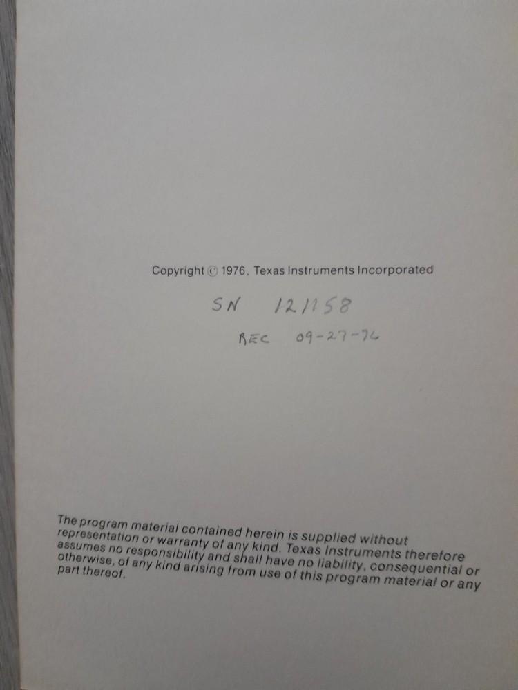 1976 Texas Instruments TI SR-56 Applications Library Program Book