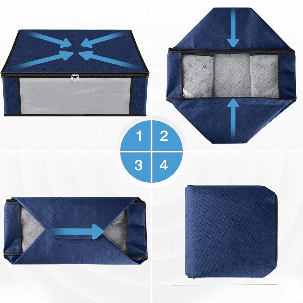 HomeHacks Storage 4-Pack Clothes Organizer Bags Foldable 4 Pack, Blue