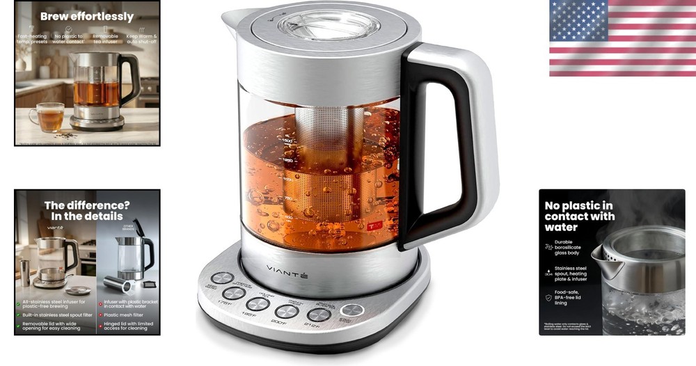 Smart Electric Kettle - Digital Temp Control, 1.5L Glass, Stainless Steel