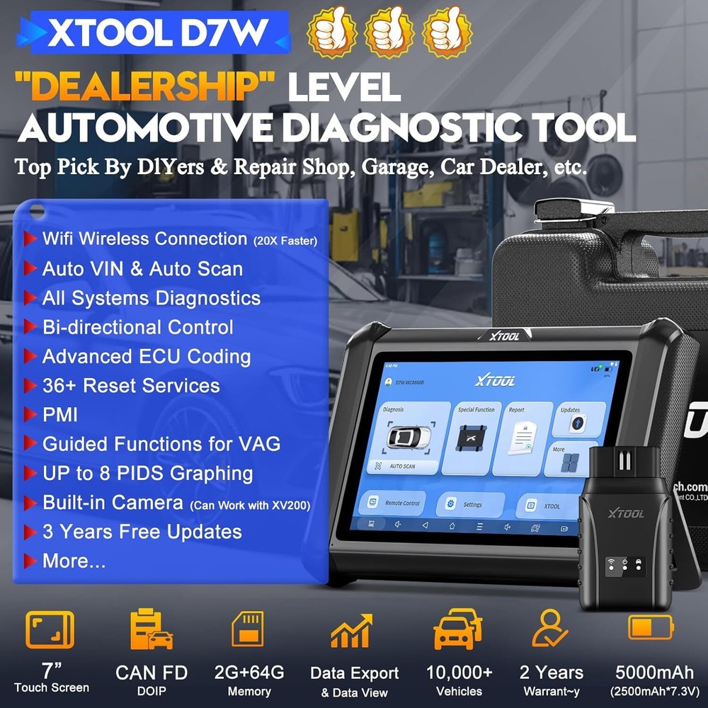 2025 XTOOL D7W V2.0 All System Diagnostic Bidirectional Scanner Key Programmer