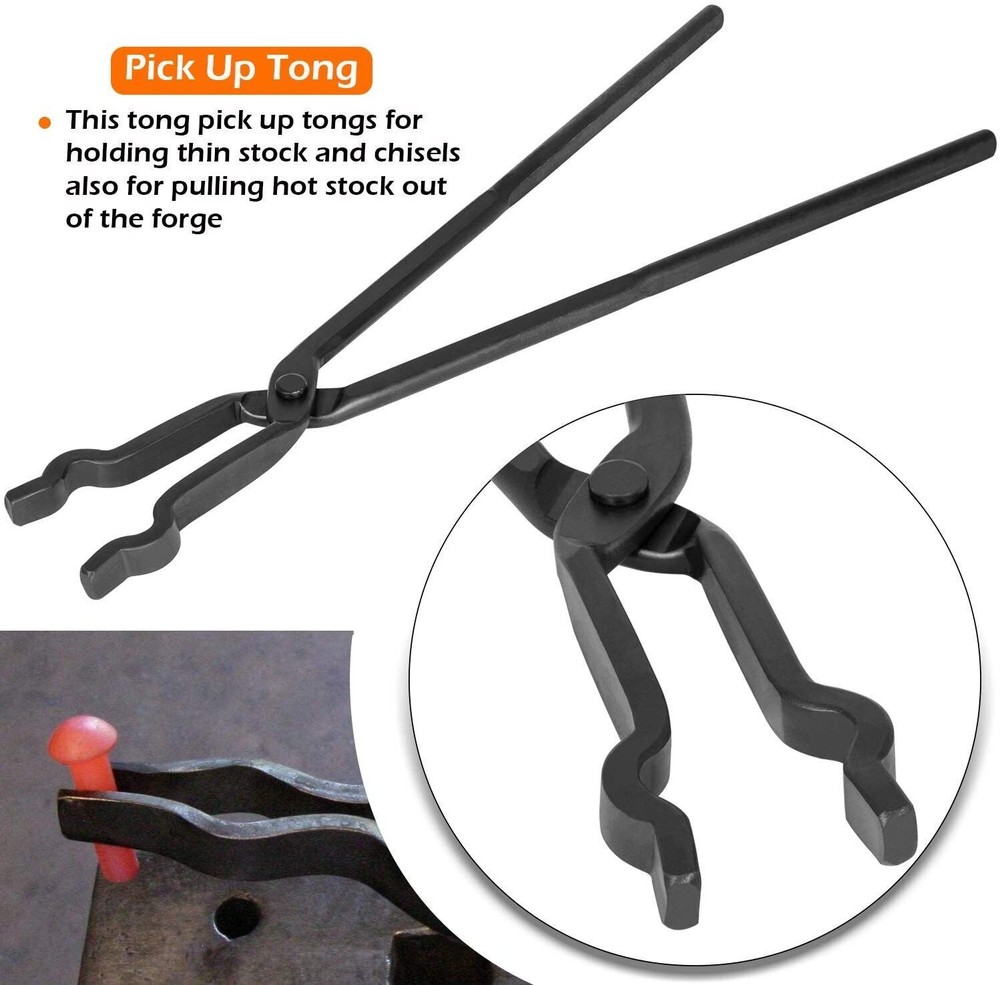 Beginner Blacksmith Tongs Blacksmith Forge Tong Tools Set V-Bit,Flat Jaw,Pick Up