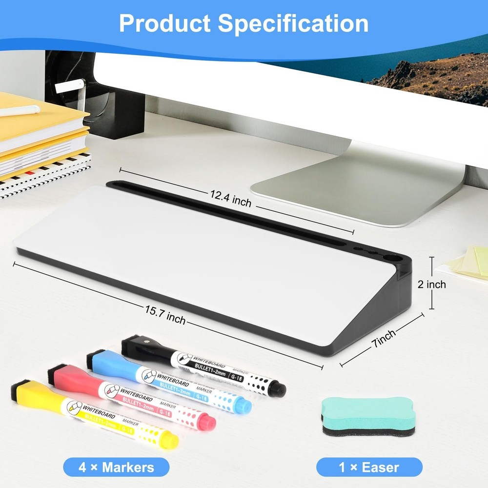 Desktop Glass Whiteboard with Storage, Desk White Board with Computer Keyboar...