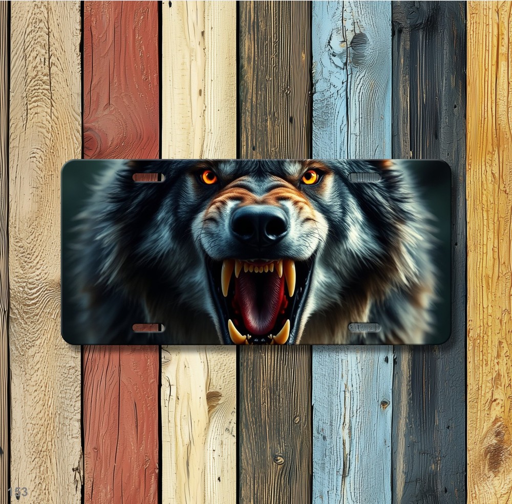 Hyperrealistic Wolf License Plate Fierce Expression Customizable Front Plate Hol