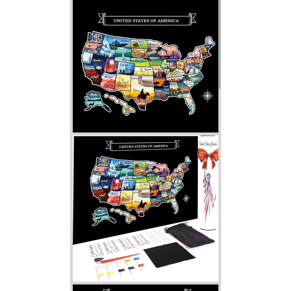 Scratch Off Travel Map Poster Tracker Landmark Adventure Wall Decor