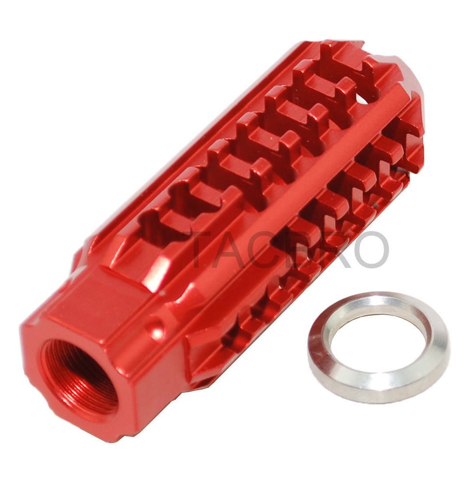 Red Anodized Aluminum 1/2x28 TPI Skeleton Muzzle Brake For 9MM
