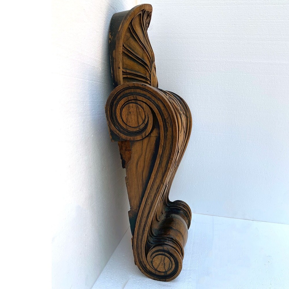 Pair Antique Fine Italian Walnut Architectural Bracket Scrolls 19th century