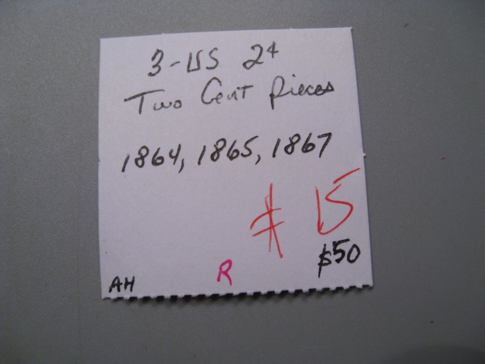3 US 2¢ Two Cent Piece 1864, 1865, 1867