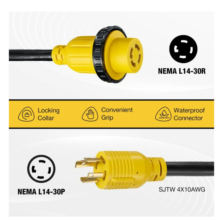 RV Extension Cord 15-50ft 30A Power Cable Rain Proof for Motorhome Camper