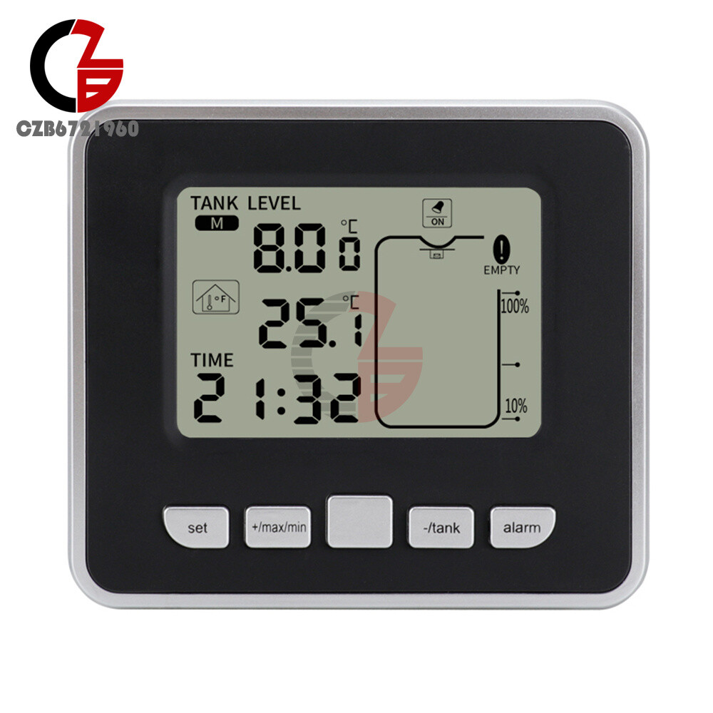 FT002 Ultrasonic Water Tank Liquid Level Meter + Temperature Sensor Time Display