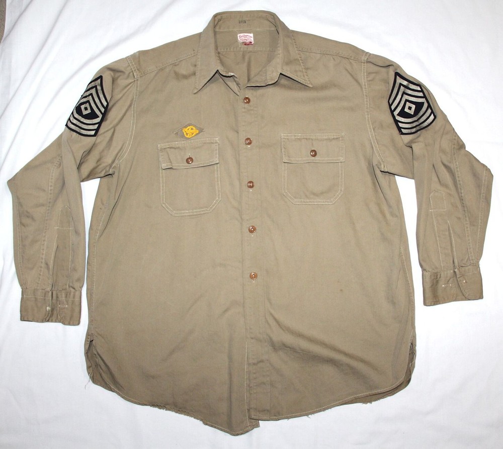 ORIGINAL WWII KHAKI SHIRT WITH FIRST SERGEANT CHEVRONS