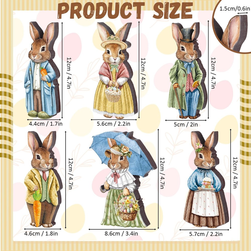6 Pcs Easter Decorations Easter Wooden Bunny Signs Tabletop Decor Rustic Rabbit