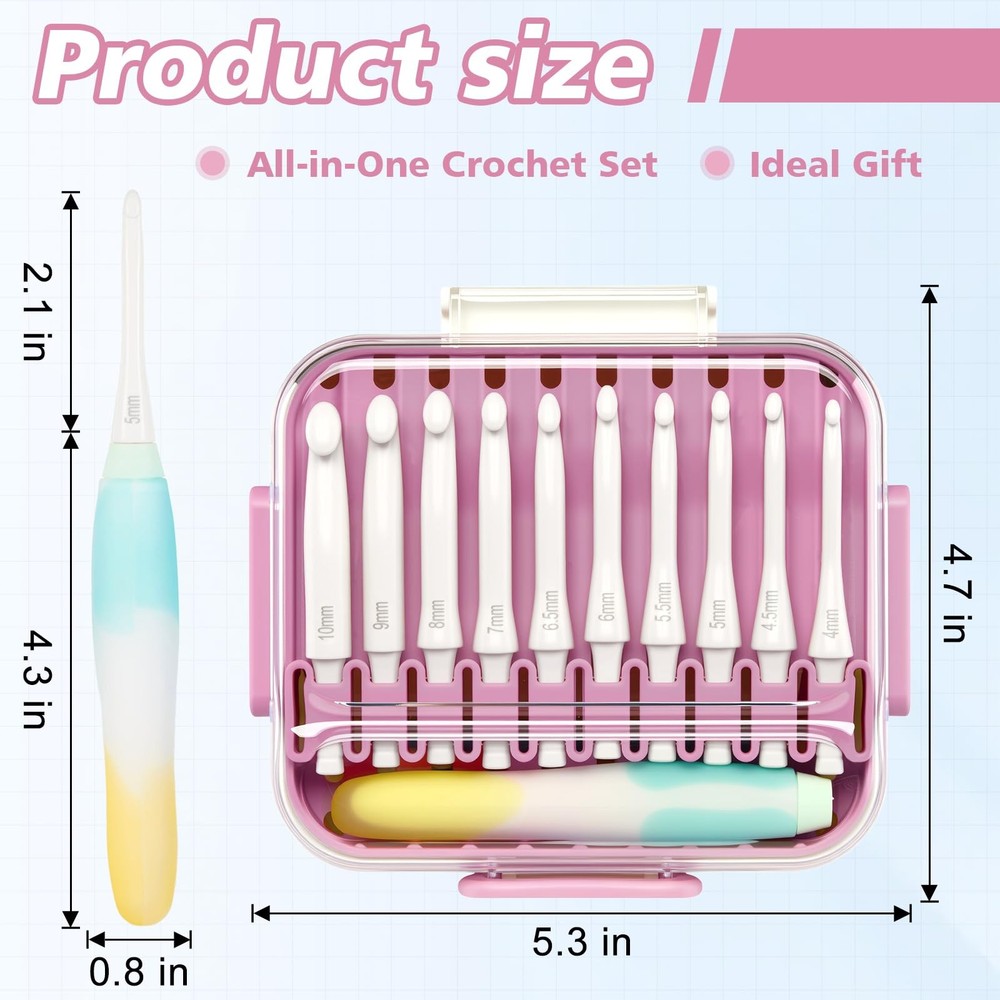10 Size Interchangeable Crochet Hook Set 15 PCS Ergonomic Jelly-Grip Handle