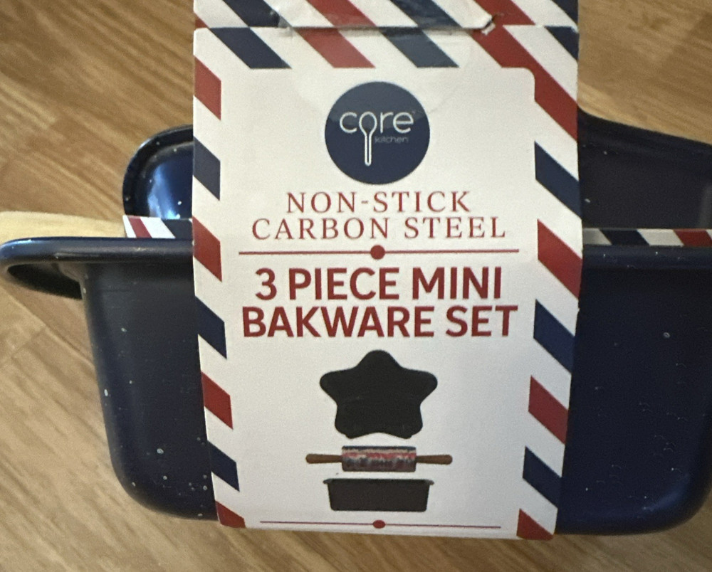 Core Kitchen 3 pc Mini Bakeware Set Loaf Pan Spring Form Pan Bamboo Rolling Pin