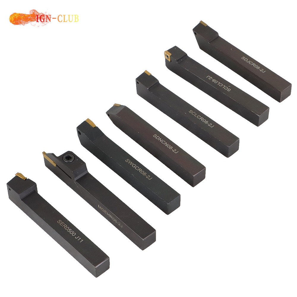 7Pcs Carbide Indexable Turning Tool 1/2" Lathe Tool Bit Thread Insert Holder Kit