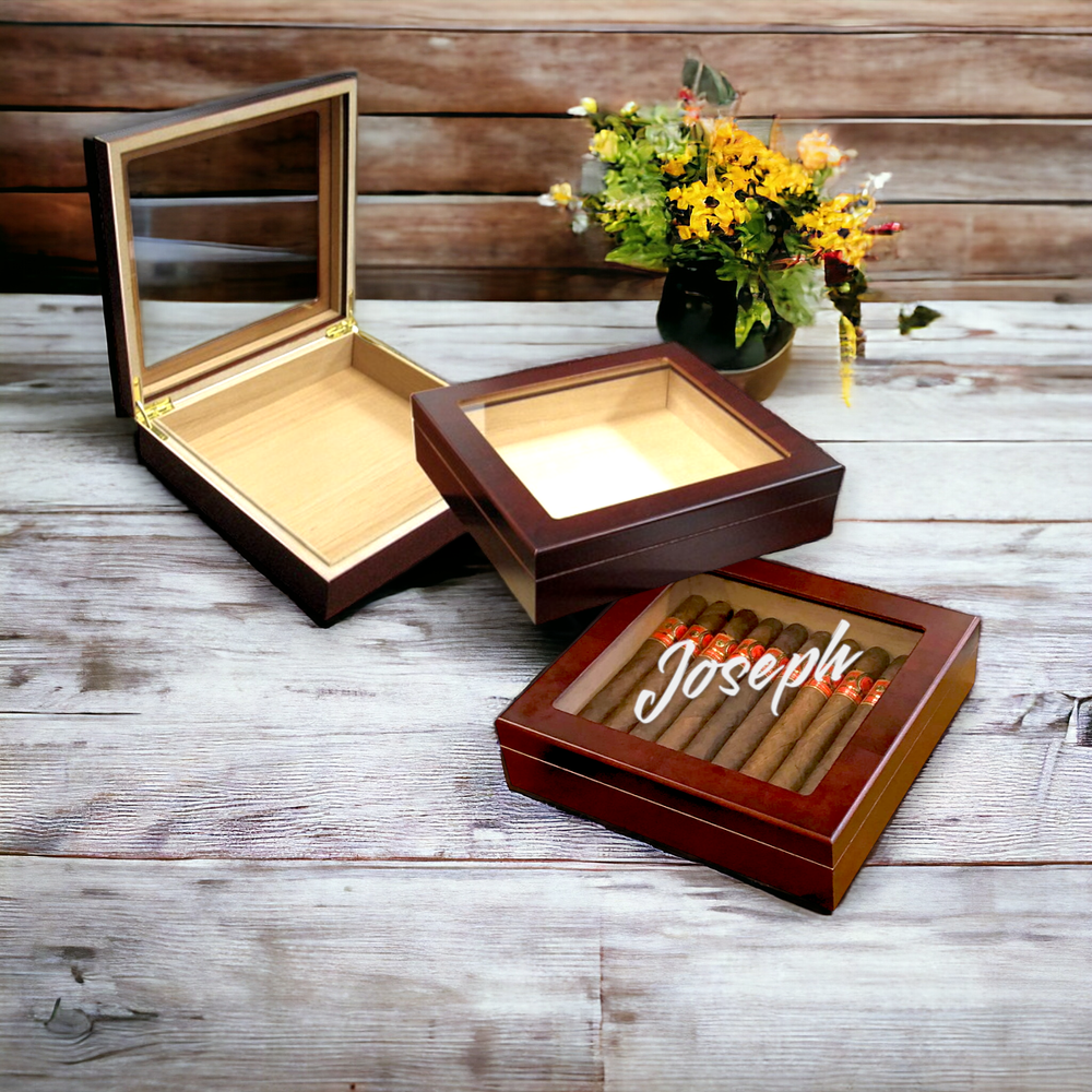 Personalized Humidor Glasstop Cigars Box Engraved Gift Cigar Lovers Custom Name