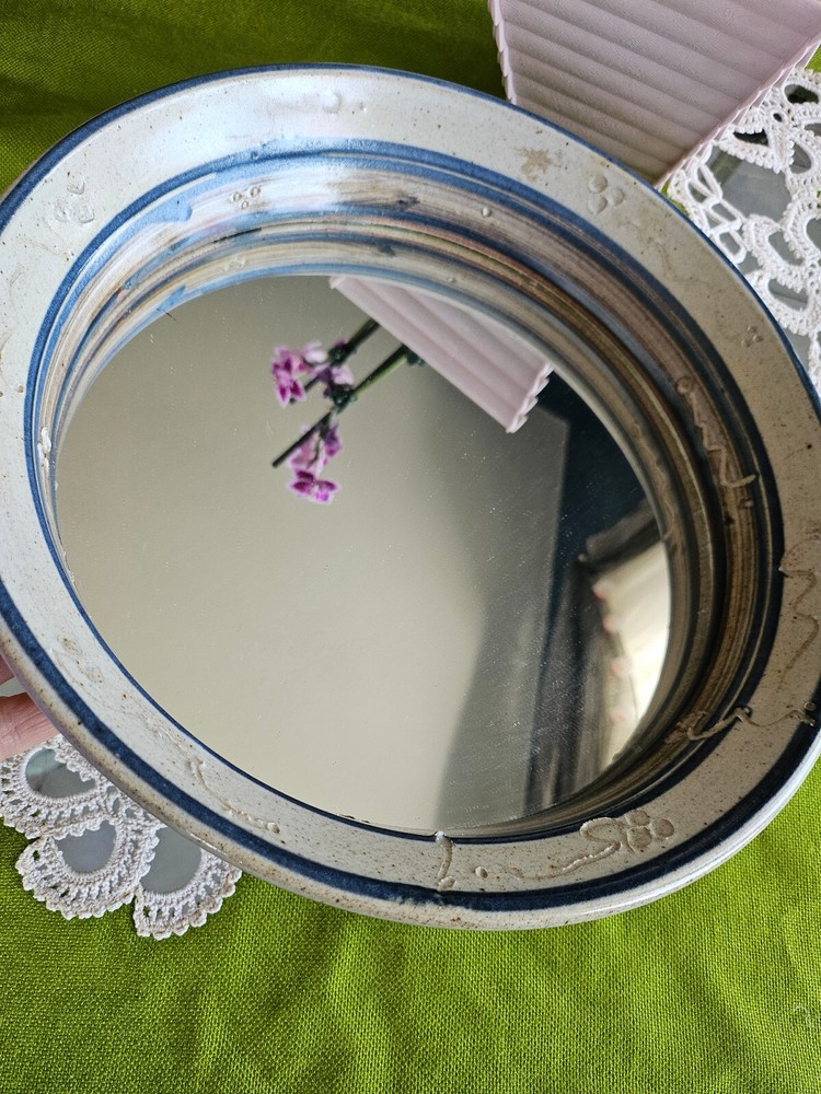 Round Pottery Boho Wall Mirror Tray Rare