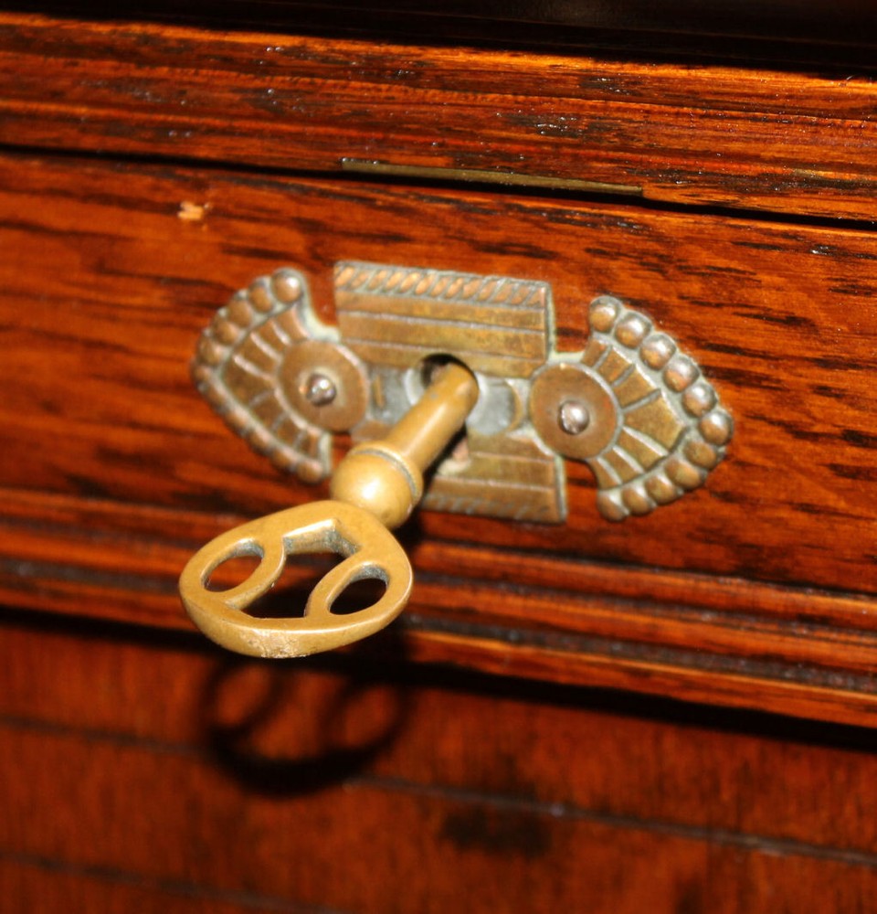 Oak Carved Drop front Desk – Hidden jewelry Safe inside