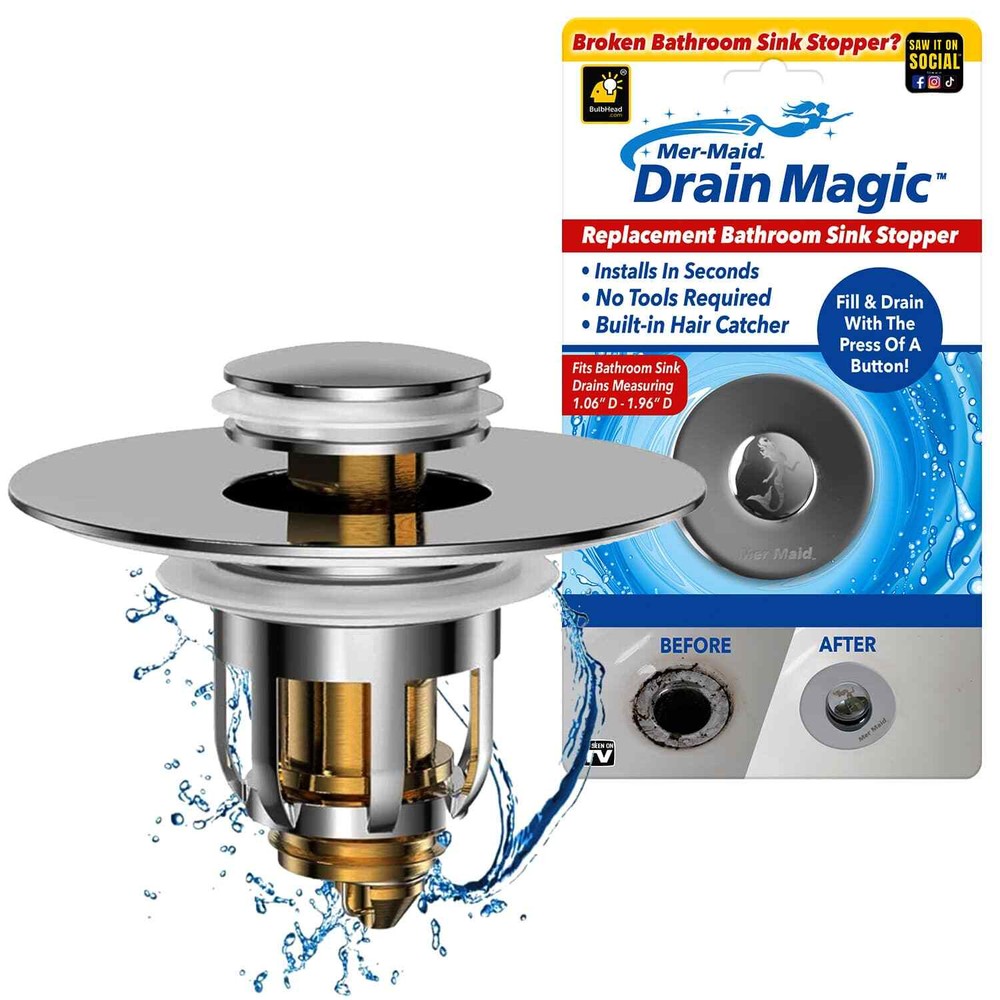 Mer-Maid Drain Magic Universal Sink Stopper, Instantly Replace Broken Stoppers