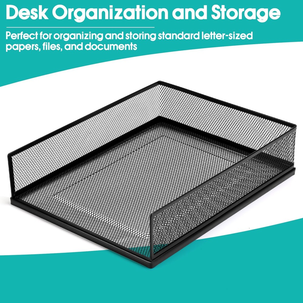 2-Pack Wire Mesh Letter Trays, Lengthways, Stackable, Front-Load, File, Desk