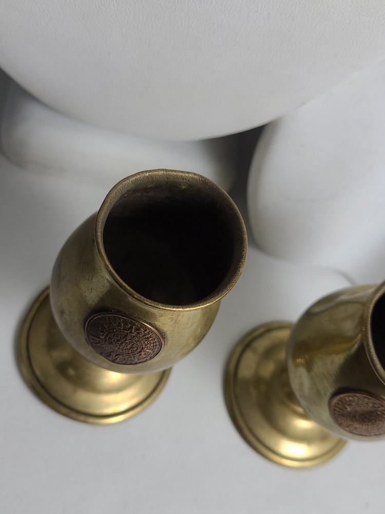 Vintage Pair Aztec Mini Goblets brass bronze