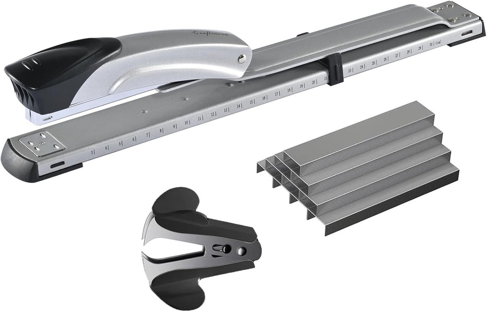 Long Reach Stapler,with 2000 Staples & Stapler Remover Full Silvery