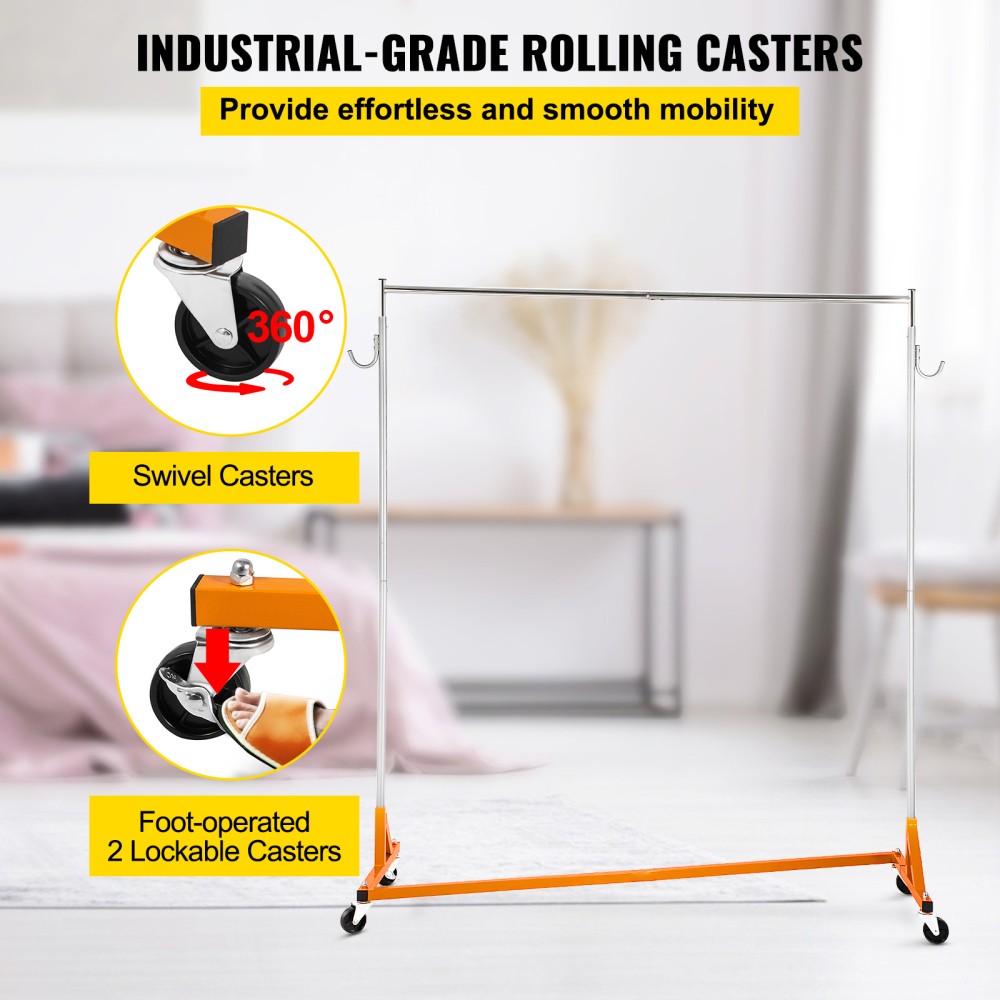 Heavy Duty Rolling Garment Rack, Adjustable Height with Locking Casters