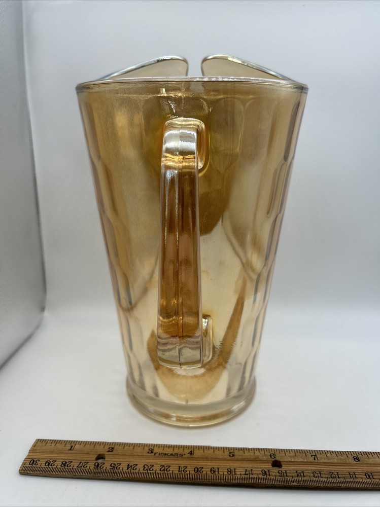 Vintage Orange Carnival Glass Pitcher with Handle Numbered 13A