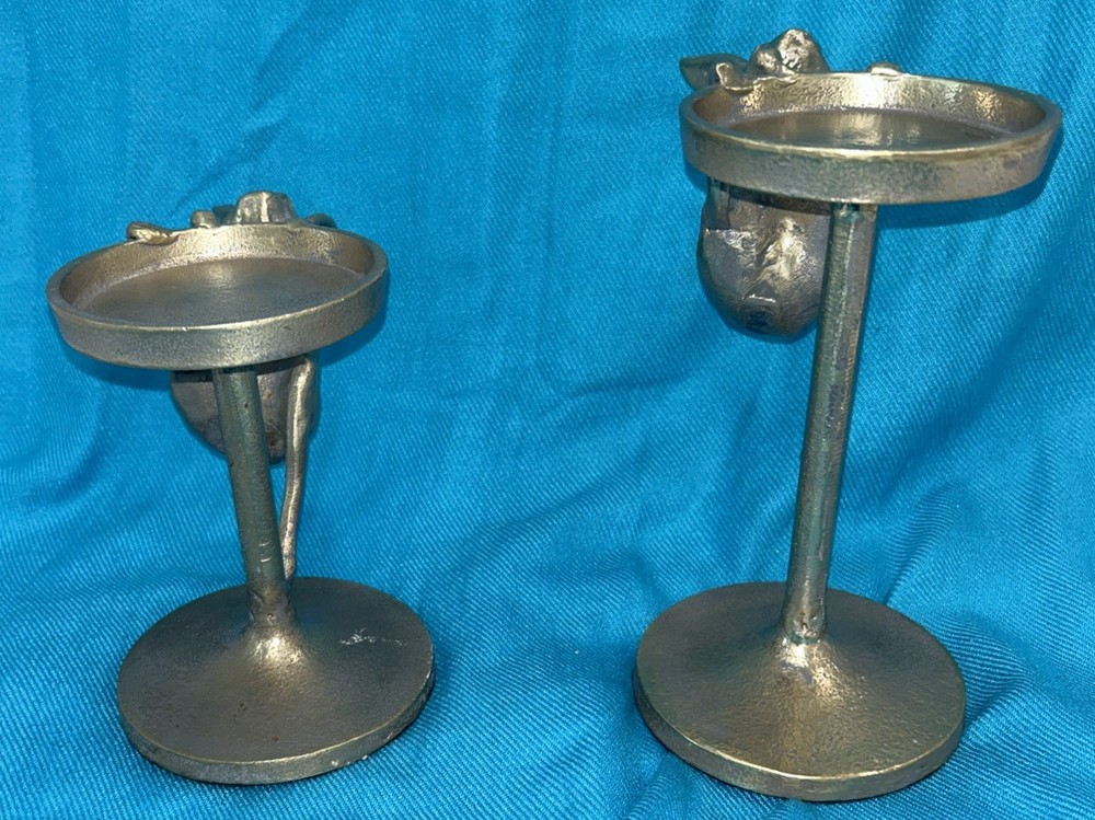 Pair (2) Brass Bunny Rabbit Candle Holders Easter Spring Made In India