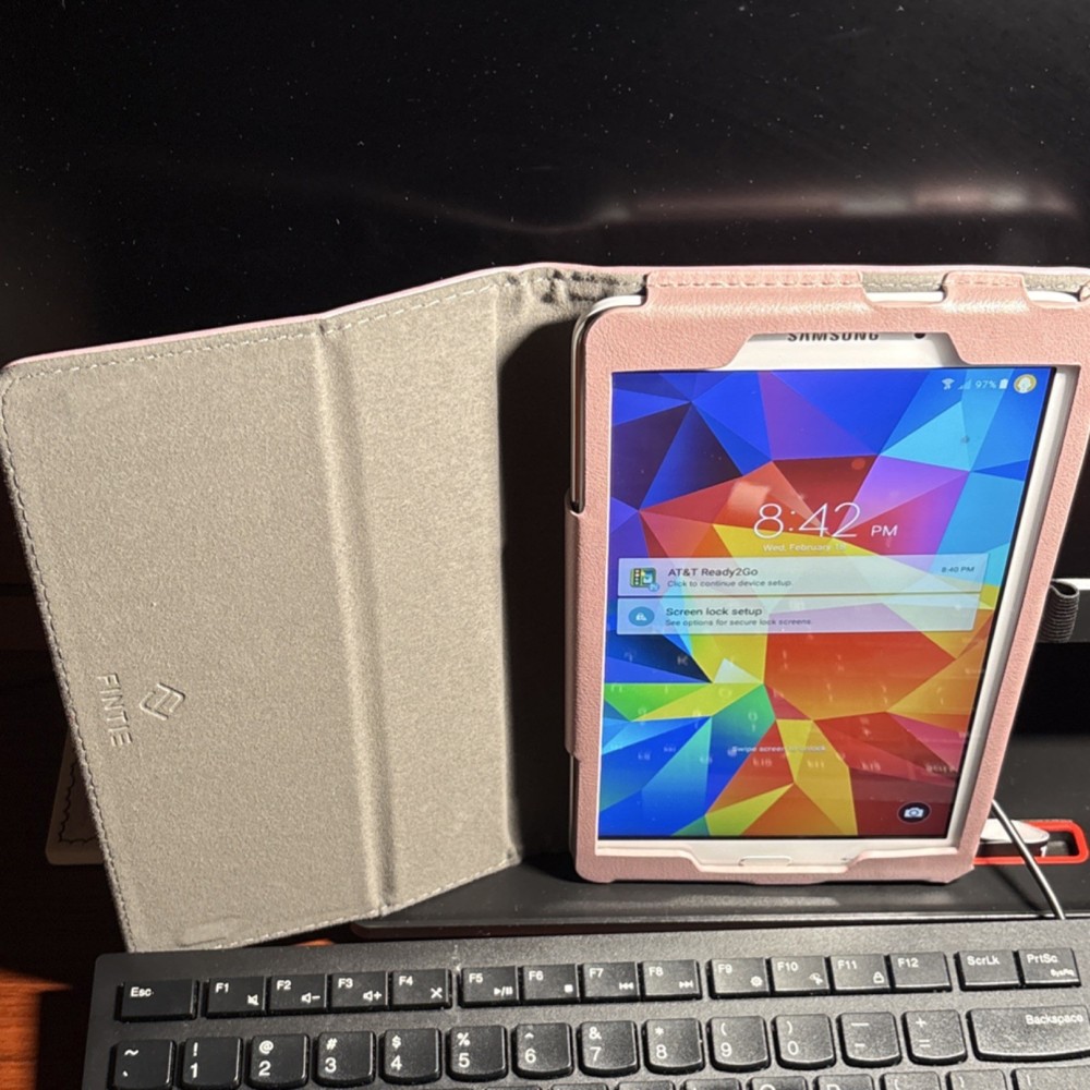 Bundle: Samsung Tablet White Unlocked with Pink Protective Case Sleek Design