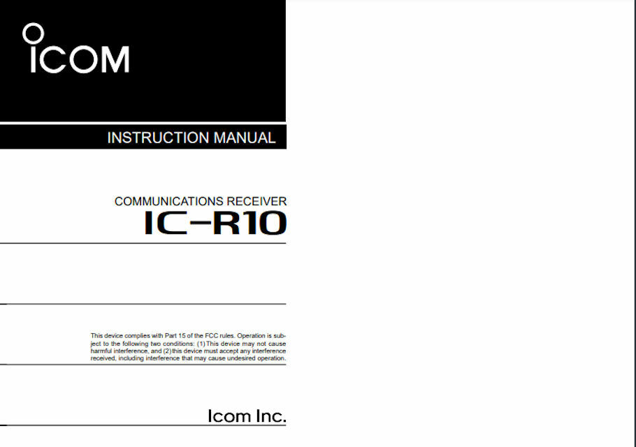 ICOM IC-R10 SCANNER INSTRUCTION MANUAL
