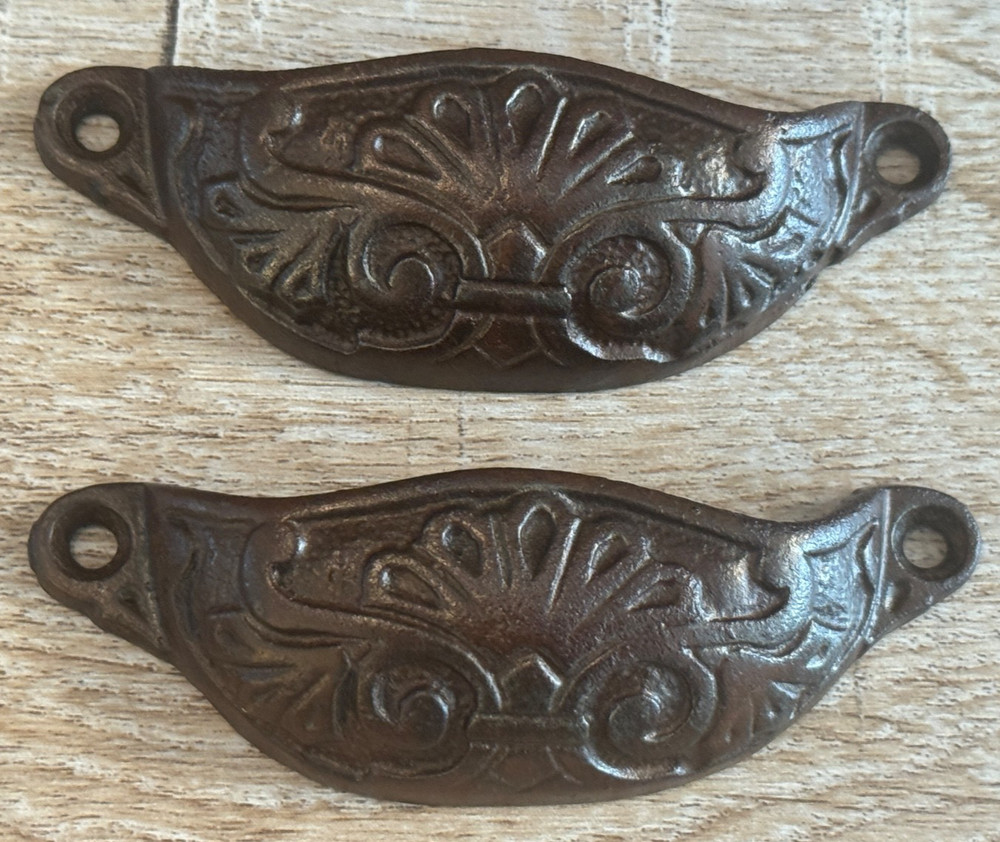 X2 ANTIQUE ORNATE METAL CUP HANDLES  PULL HANDLES