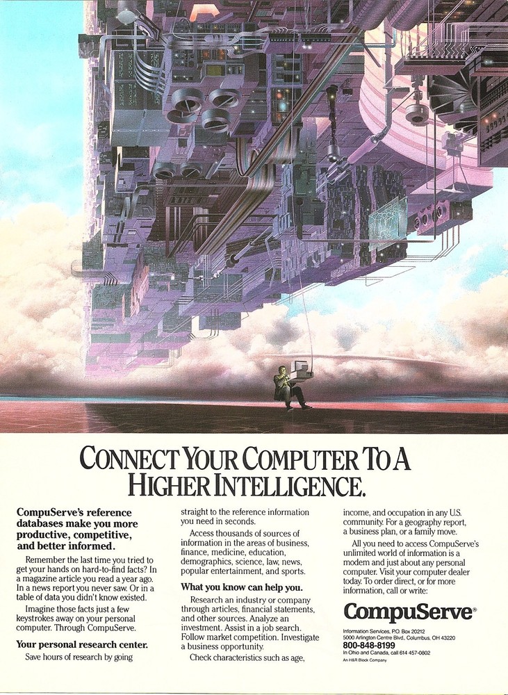 1988 CompuServe Print Ad - Connect your computer to a higher intelligence