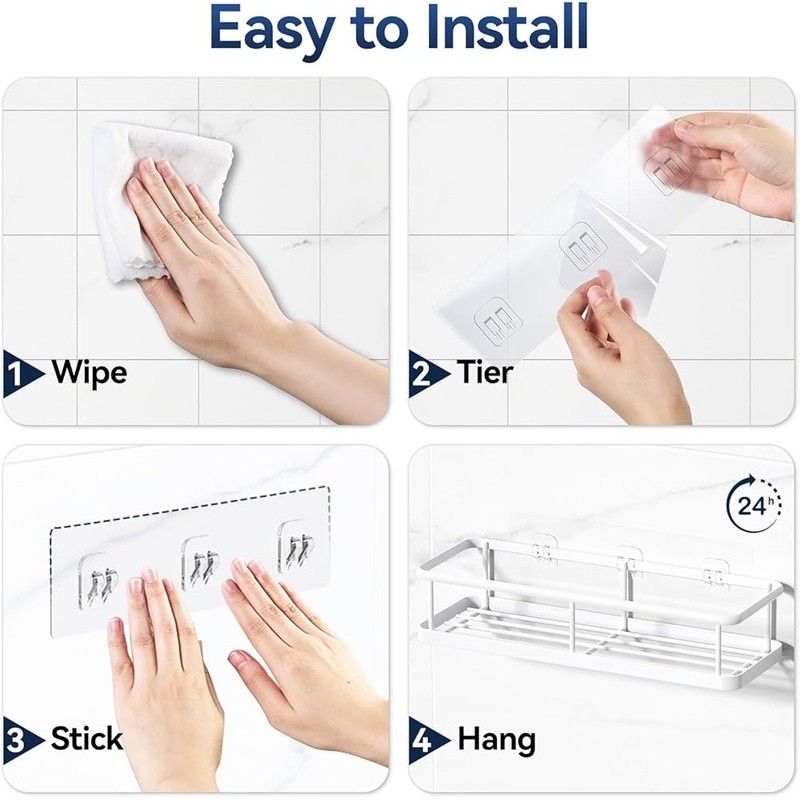Durable Shower Organizer Caddy Rust Proof Bath Shelf Adhesive Storage Solution