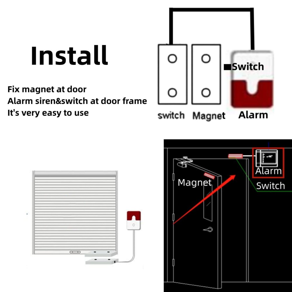 Exit Stopper Door Alarm with 110dB Siren, Battery Powered, Magnetic Sensor fo...