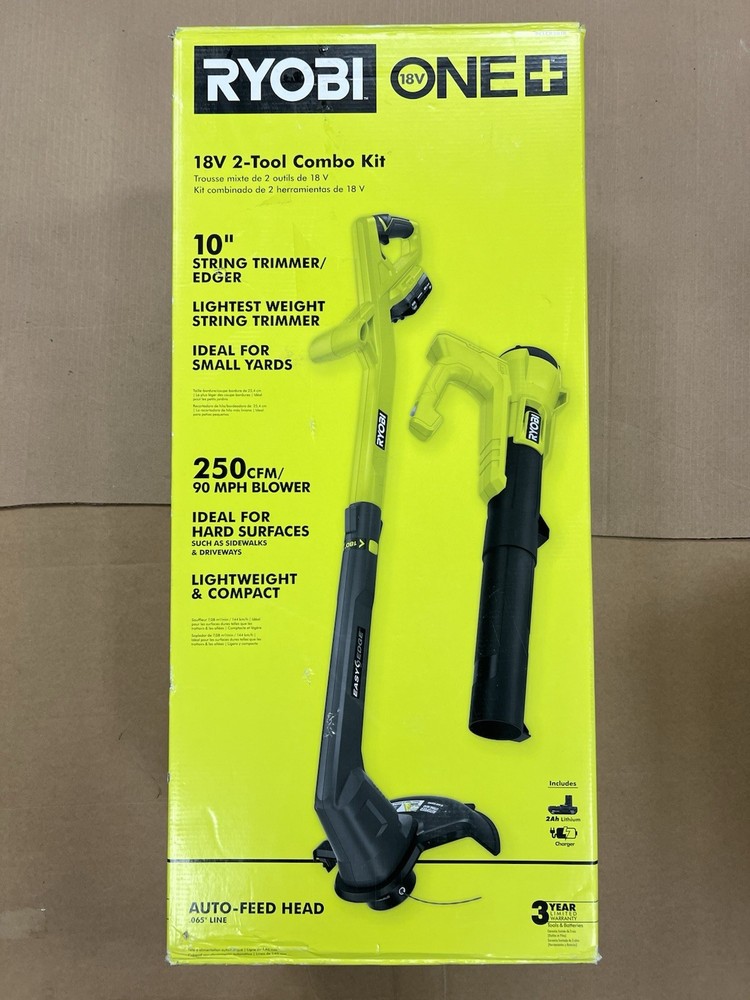 Ryobi ONE+ 18V Cordless String Trimmer/Edger Blower/Sweeper Combo Kit PCLCK201K