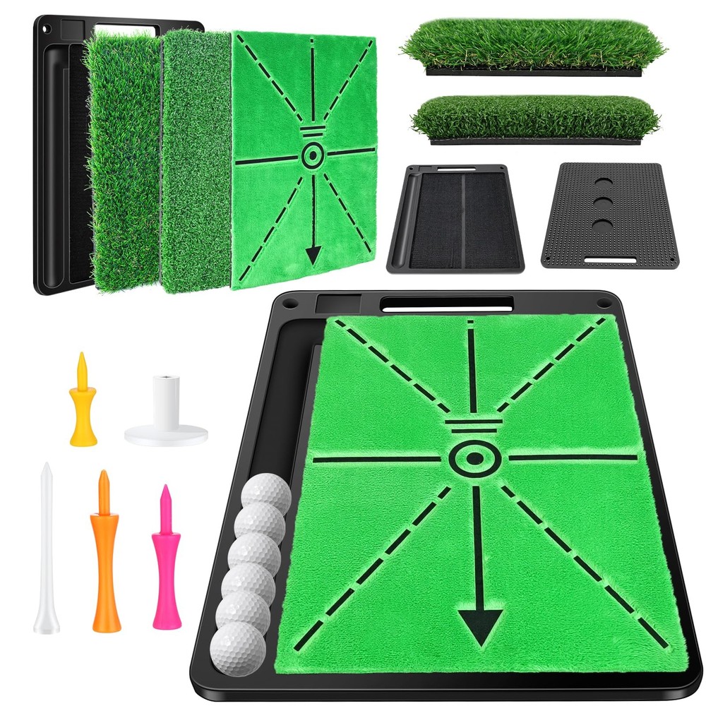 Golf Hitting Mat, 3-in-1 Golf Practice Mat, Replaceable Turf Golf Training Ma...